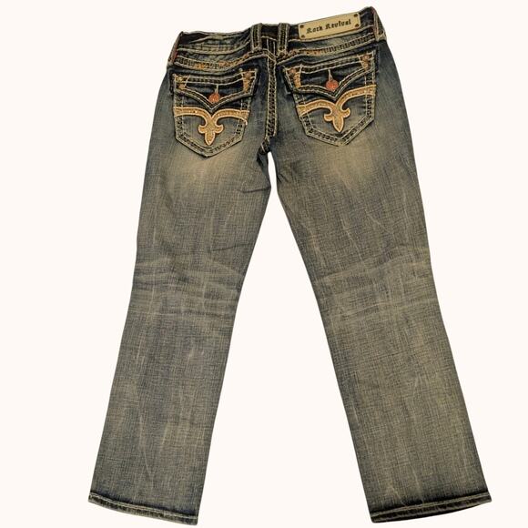 New ROCK REVIVAL Capri Jeans Angie Orange Stitch Details Flap Pockets Women 26 - Picture 5 of 8